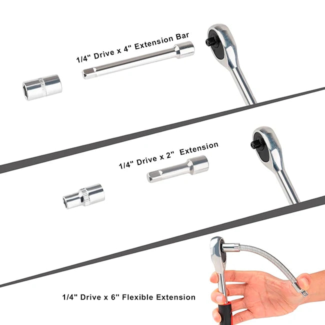 Set 46 En 1 Llave Trinquete De ¼ Para Auto y Hogar