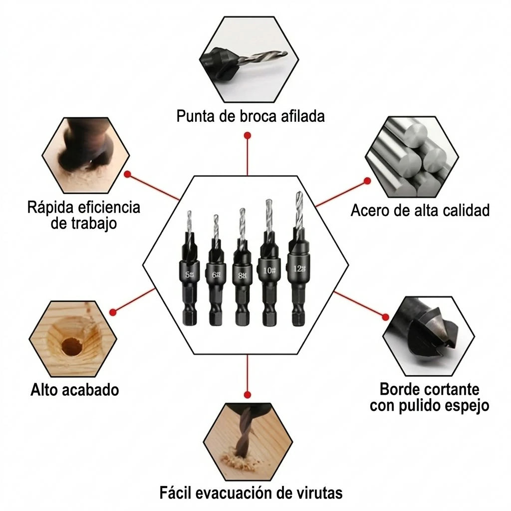 2 Sets x5 Brocas Avellanadoras Para Madera