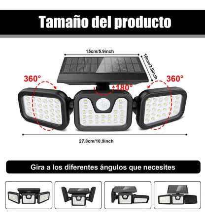 Lámpara Solar Exterior 3 Cabezales Ajustables 70 Leds IP65