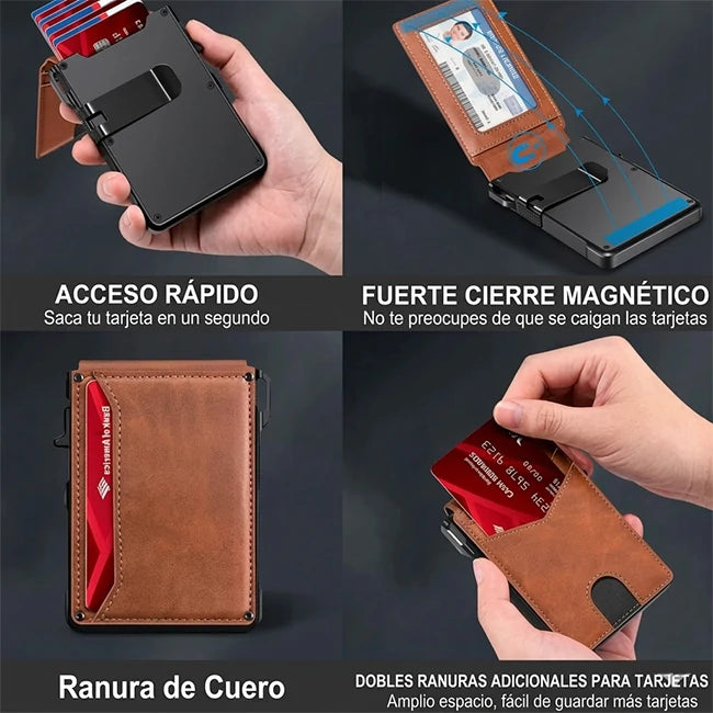 Cartera Slim Hombre Con Despliegue Tarjetas y Bloqueo Smart RFID