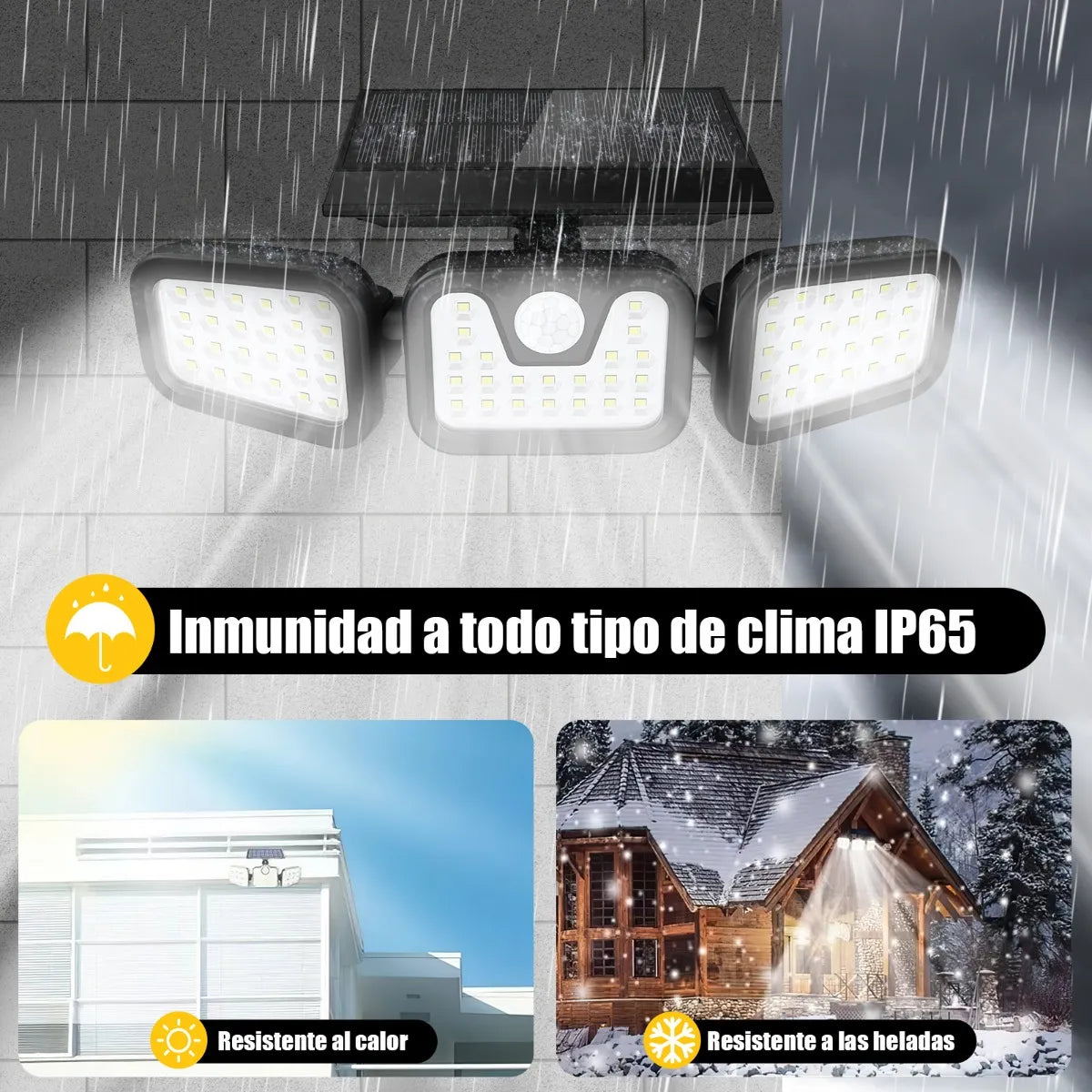 Lámpara Solar Exterior 3 Cabezales Ajustables 70 Leds IP65