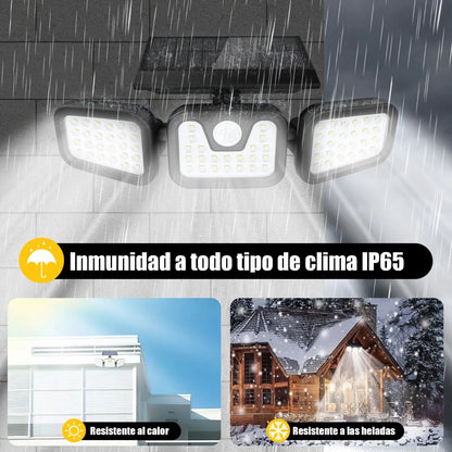 Lámpara Solar Exterior 3 Cabezales Ajustables 70 Leds IP65