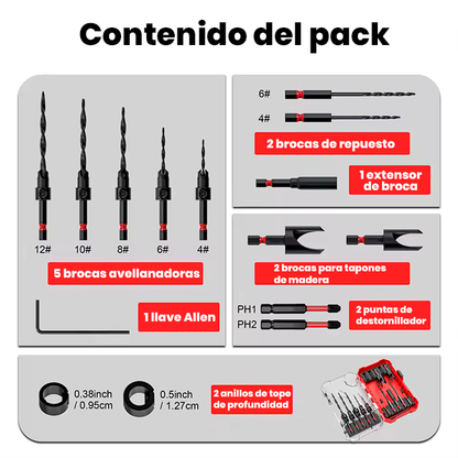 Set x15 Piezas Brocas Avellanadoras