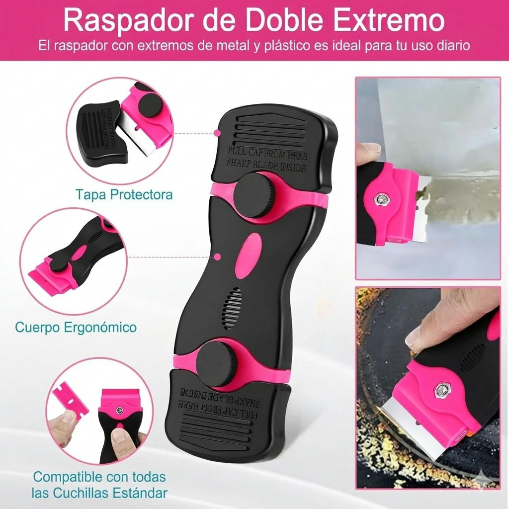 Kit x3 Raspadores 2 En 1 Anti-Rayones Limpieza Superficies +60 Cuchillas