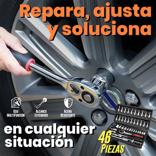 Kit 46 Piezas Llave Trinquete Ratchet  1/4” + Copas y Puntas