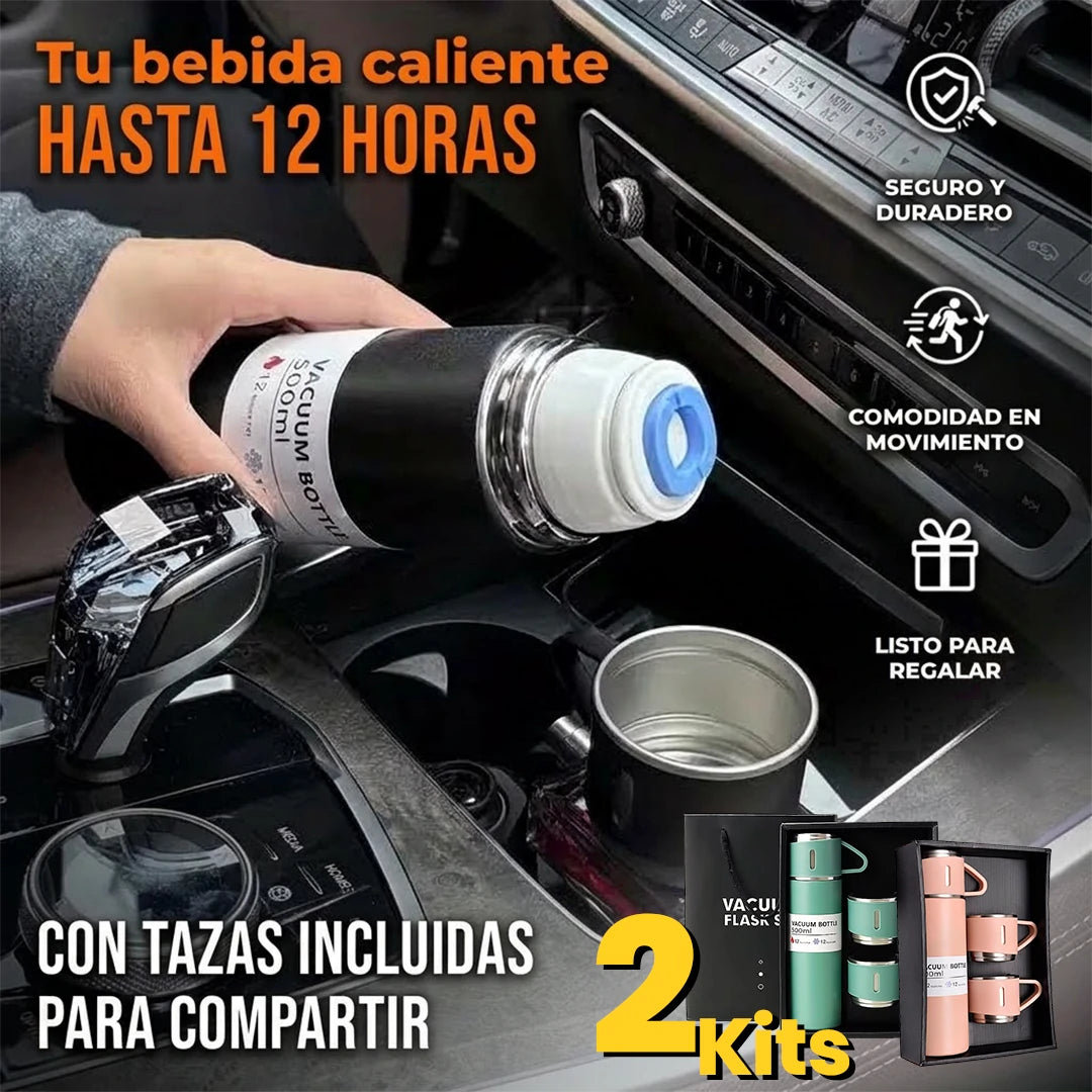 2 Kits Termo Bebida Caliente Y Fría Acero Inoxidable Con Taza + 2 Tazas Adicionales