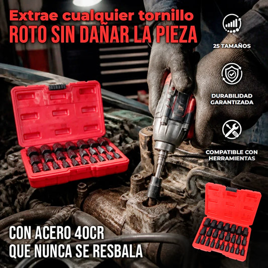Kit Profesional 25 Extractores De Tornillos Rotos Y Raspados