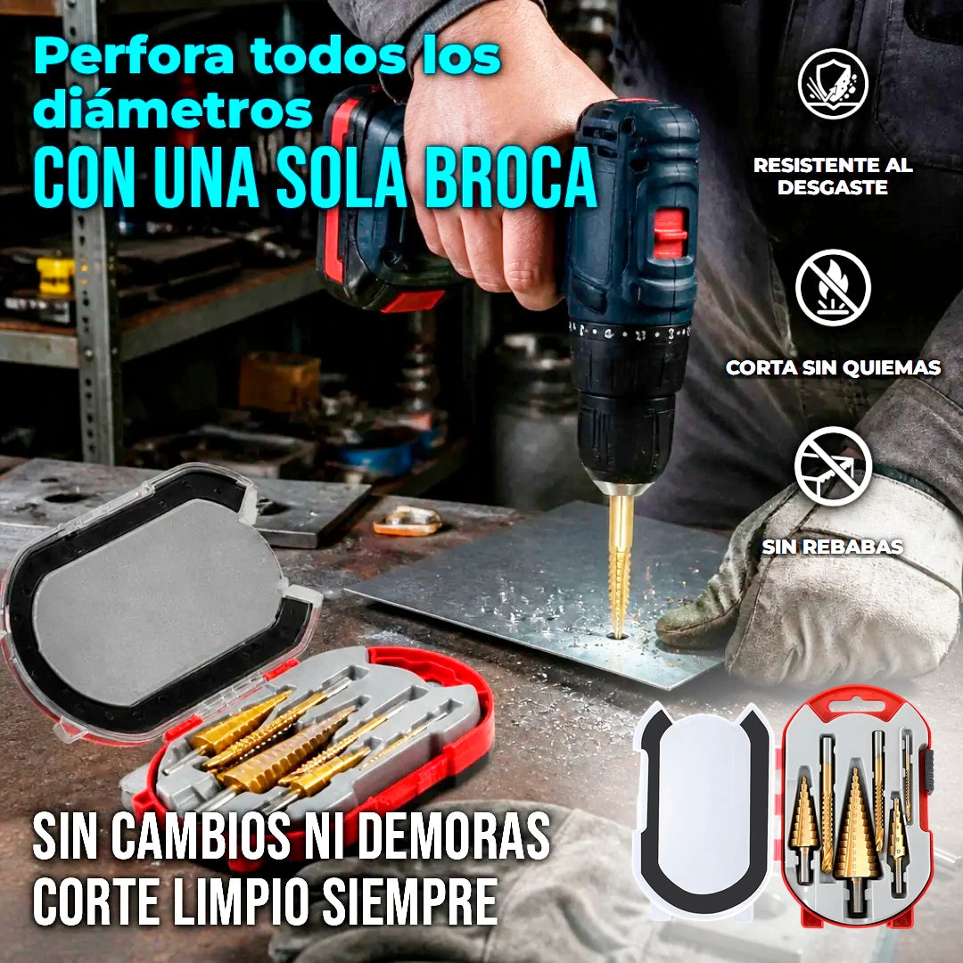 Kit X6 Brocas De Titanio Escalonadas Y De Corte Multifuncionales