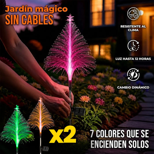 Pack X2 Luces Solares Navideñas Fibra Óptica Impermeables Tipo Árbol