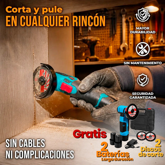 Kit Mini Pulidora Angular Portátil 🎁 Gratis 2 Discos + 2 Baterías
