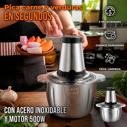 Picadora Eléctrica 2L Cuenco de Acero Inoxidable