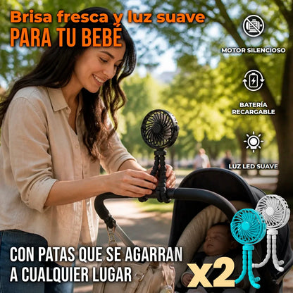 Pack X2 Mini Ventilador Portátil Con Trípode Flexible 360° Para Cunas Y Coches De Bebé