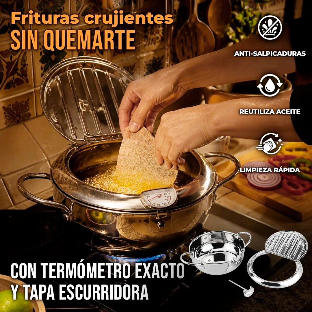 Olla Freidora Estilo Japones Acero Inoxidable Y Medidor De Temperatura