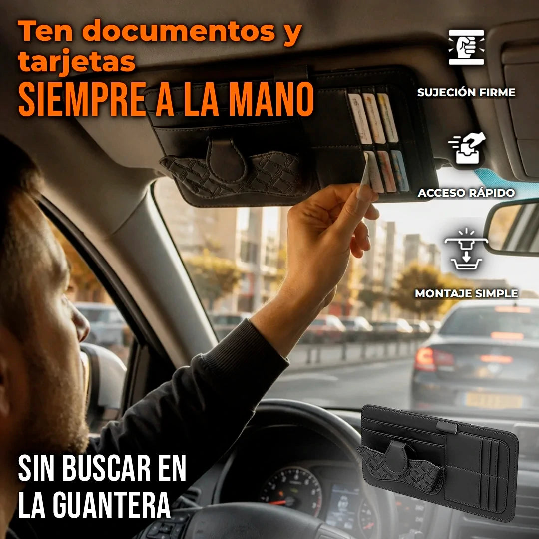 Organizador de Visera Carro Con Clip de Lentes y Bolsillos Para Documentos / Tarjetas