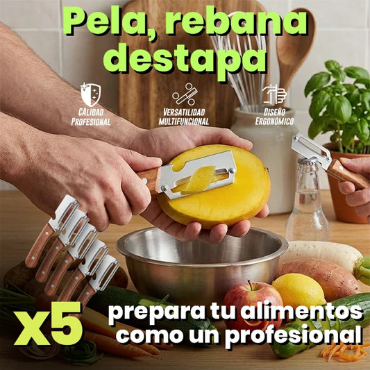 Kit x5 Pelador Multi Funcional De Frutas Y Verduras Acero Inoxidable