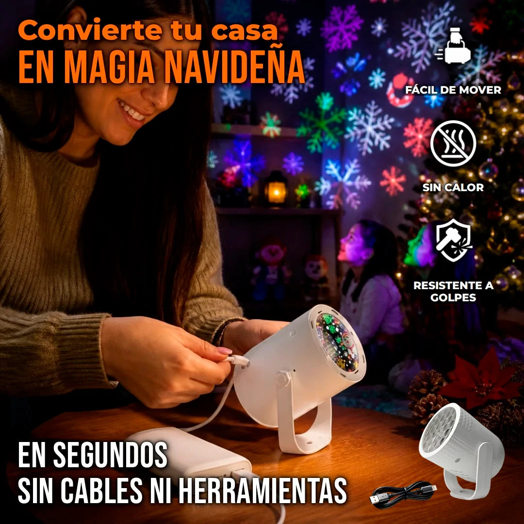 Proyector LED Navideño 9 Patrones Con Rotación Automática y Conexión USB