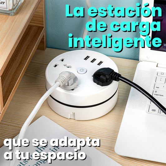 Caja Redonda de Enchufes Universal con Cable Retráctil