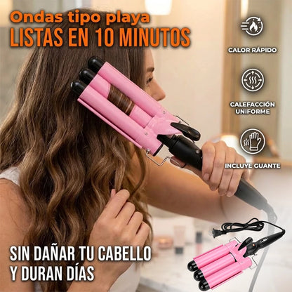 Rizador Ondulador De Cabello Ondas De Sirena 3 Tubos