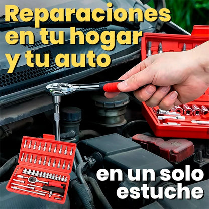 Set 46 En 1 Llave Trinquete De ¼ Para Auto y Hogar