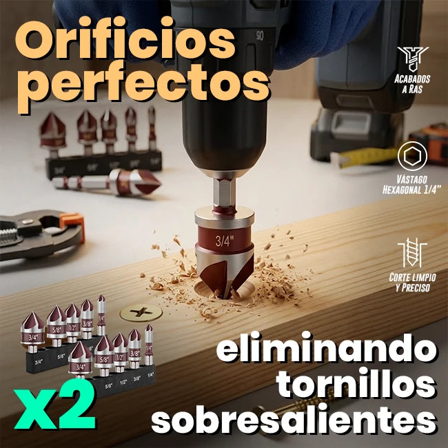 2 Sets x5 Brocas Avellanadoras Madera Plástico Metal Vástago Hexagonal