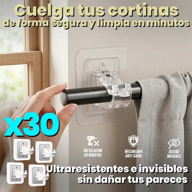 Pack x30 Gancho Adhesivo Pared Con Clip De Soporte Ajustable