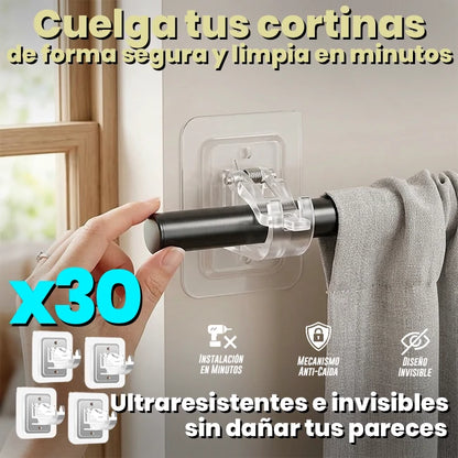 Pack x30 Gancho Adhesivo Pared Con Clip De Soporte Ajustable