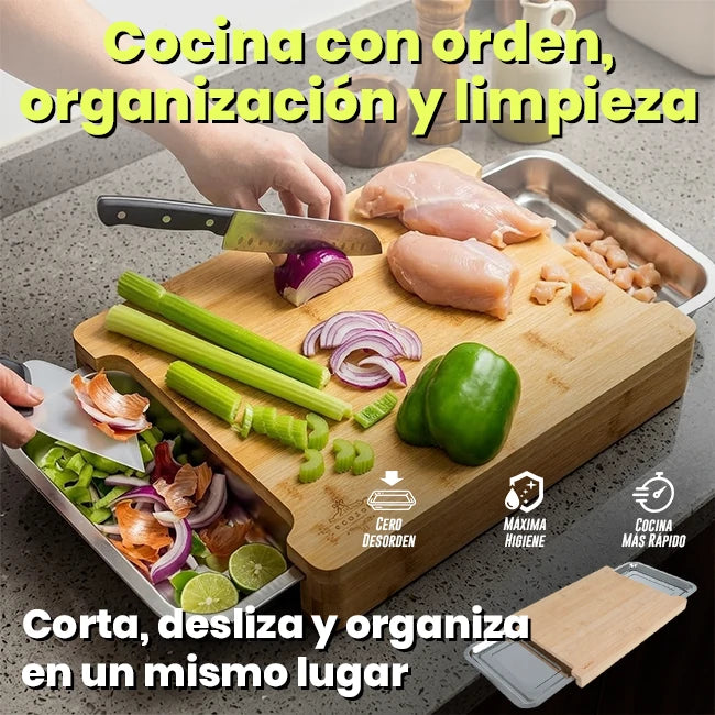 Tabla De Cortar de Bambú Con Cajones Deslizaibles Acero Inoxidable
