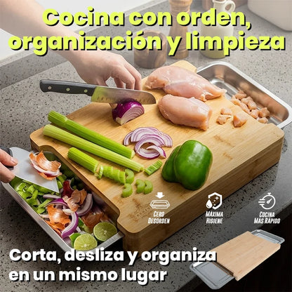 Tabla De Cortar de Bambú Con Cajones Deslizaibles Acero Inoxidable