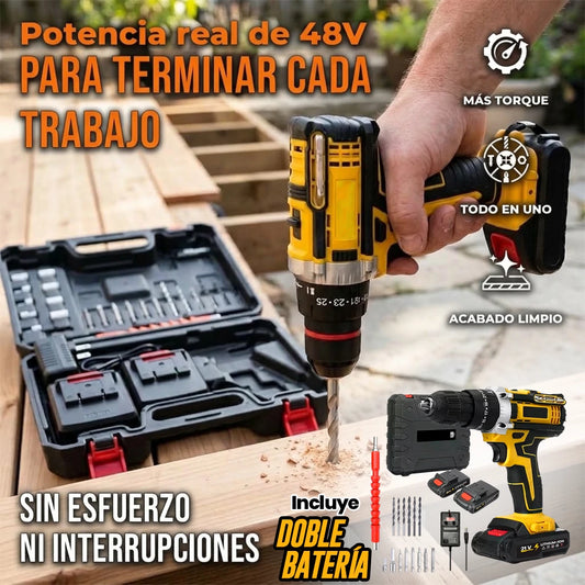 Kit Taladro Atornillador Percutor Inalámbrico Doble Batería + Estuche