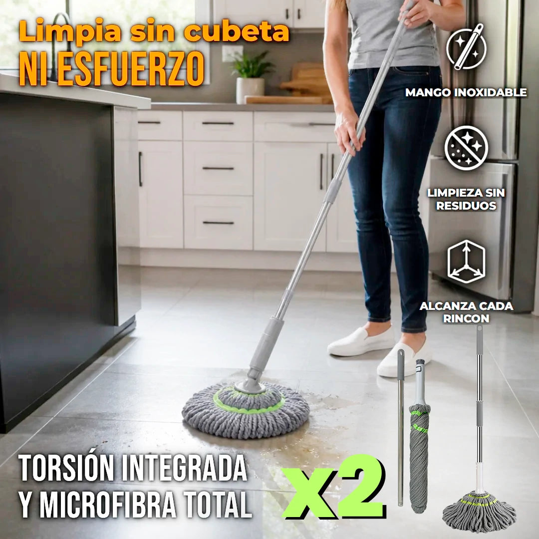 Kit x2 Trapeador Giratorio Retráctil Auto Exprimible