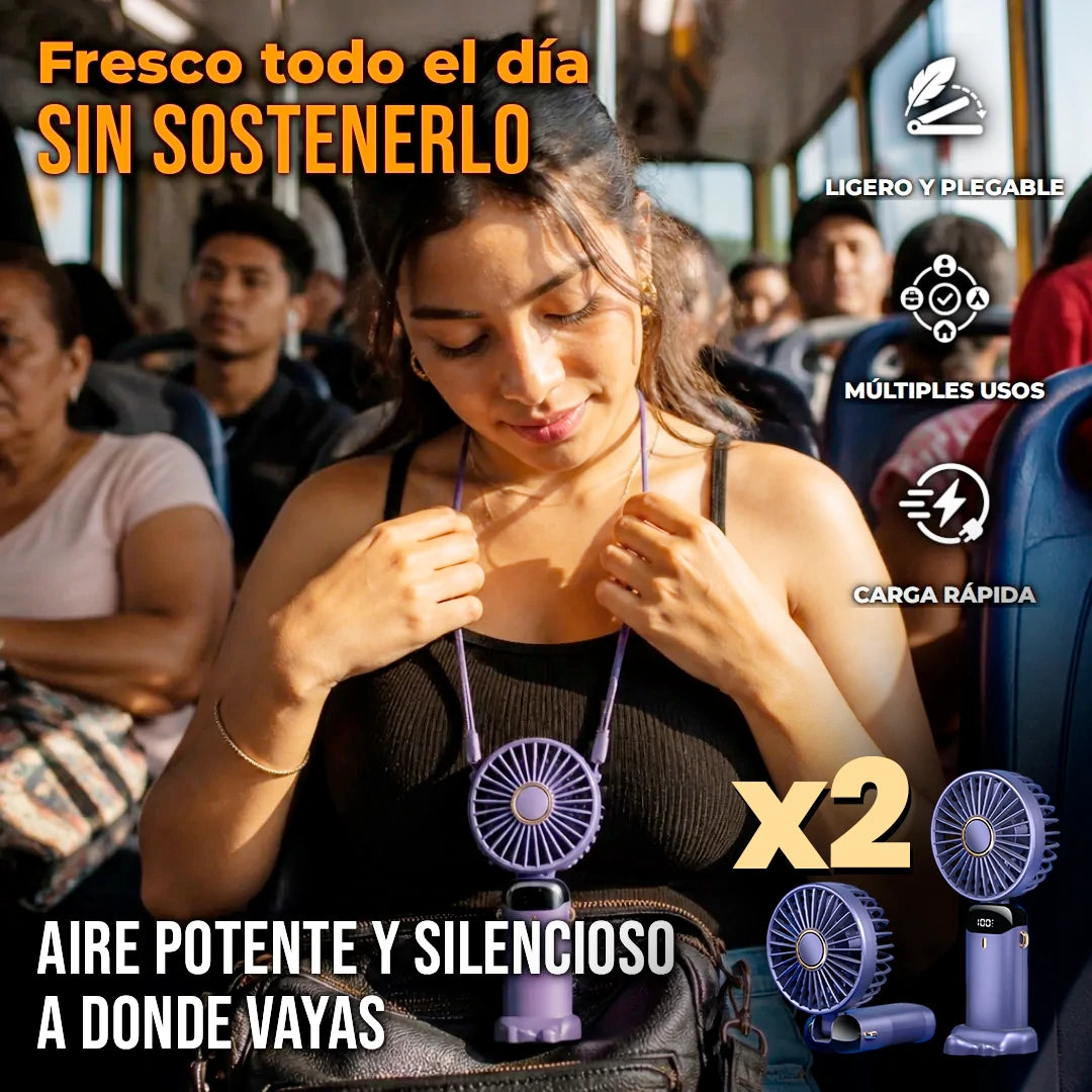 Pack X2 Ventilador de Mano Recargable 5 velocidades Cabezal Plegable 90°