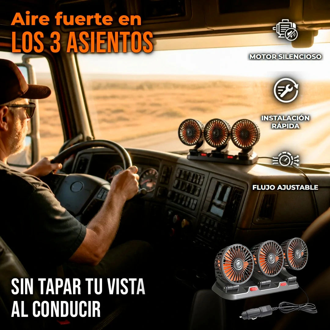 Ventilador Para Carro 3 Cabezales Brazo Extensible 360° 2 Velocidades