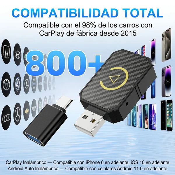 Adaptador Inalámbrico CarPlay + Android Auto 2 en 1 Con Conexión Automática Plug & Play