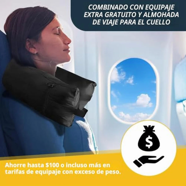 Almohada de Viaje Rellenable 2en1 Con Bolsa de Ropa y Cojín Cervical Para Avión / Carro