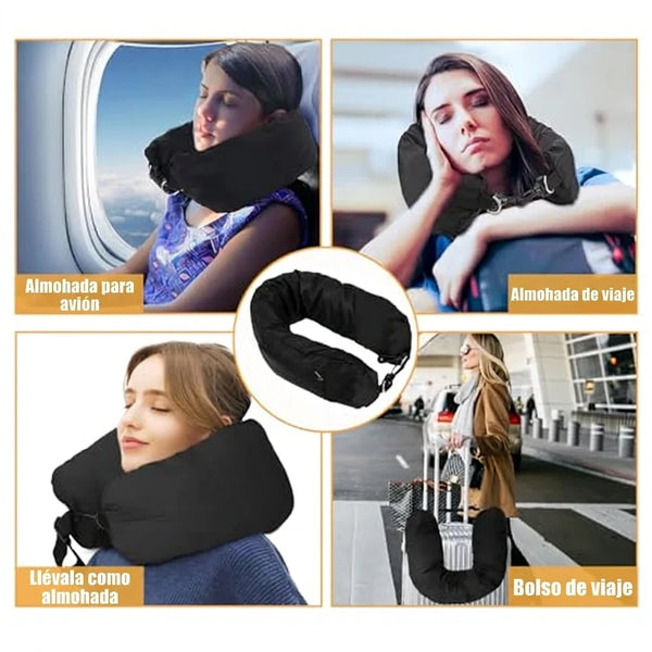 Almohada de Viaje Rellenable 2en1 Con Bolsa de Ropa y Cojín Cervical Para Avión / Carro