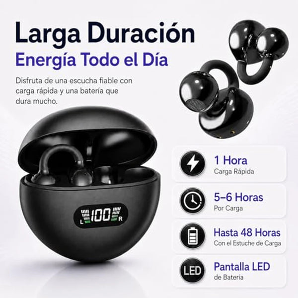 Auriculares Deportivos Open-Ear Con Clip y Pantalla LED — Bluetooth 5.3