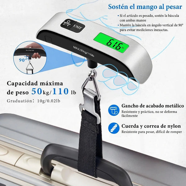 Báscula Digital de Equipaje Con Precisión de 10g y Pantalla Retroiluminada