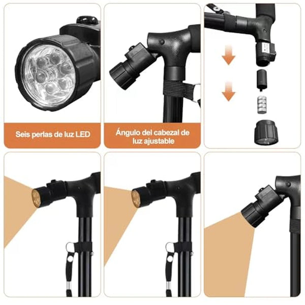 Bastón Plegable Estabilidad Total con Luz LED – Base Giratoria 360°