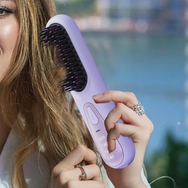 Brusho Hair Pro Cepillo Alisador Inalámbrico Con Iones Negativos y 4 Temperaturas