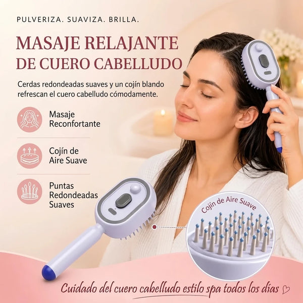 Cepillo Eléctrico de Vapor para Cabello Con Bruma Hidratante Antifrizz y Masaje de Cuero Cabelludo Recargable USB-C