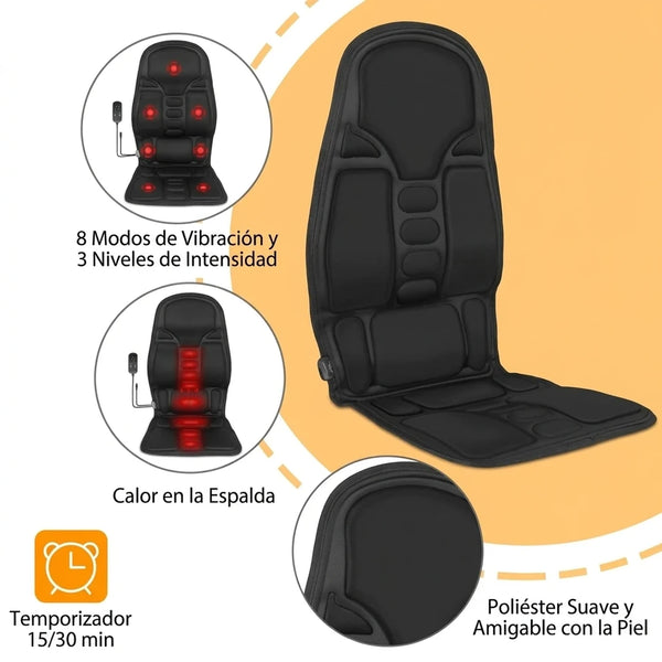 Cojín Masajeador con Calor 7 Motores — Masaje Eléctrico para Auto, Oficina y Casa