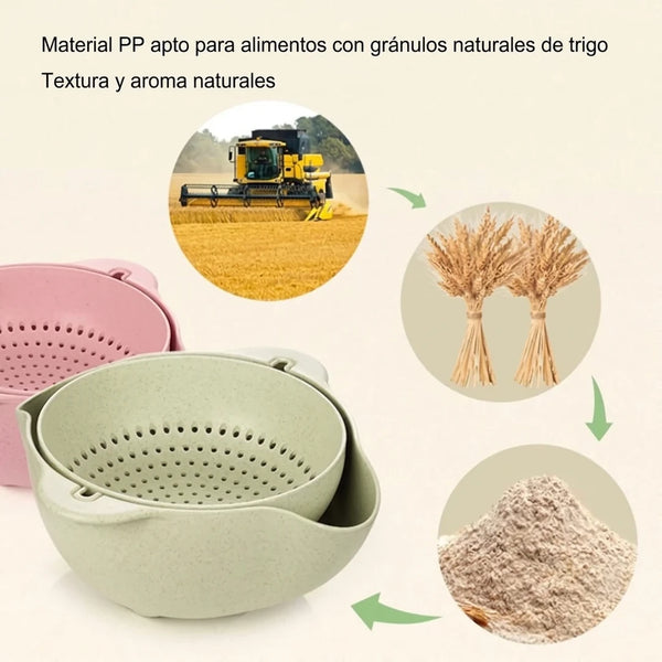 Colador Escurridor 2 en 1 Abatible Con Cuenco Integrado Para Lavar, Escurrir y Servir