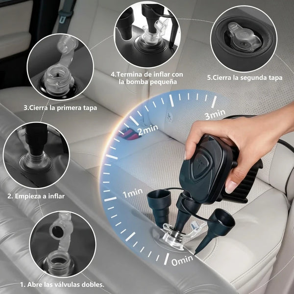Colchón Inflable para Carro Con Bomba 12V y 2 Almohadas — Cama Portátil para Viajes y Camping