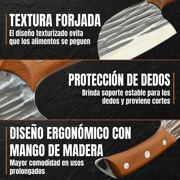 Cuchillo Chef Serbio Forjado a Mano Con Filo Extremo y Mango Nogal Macizo