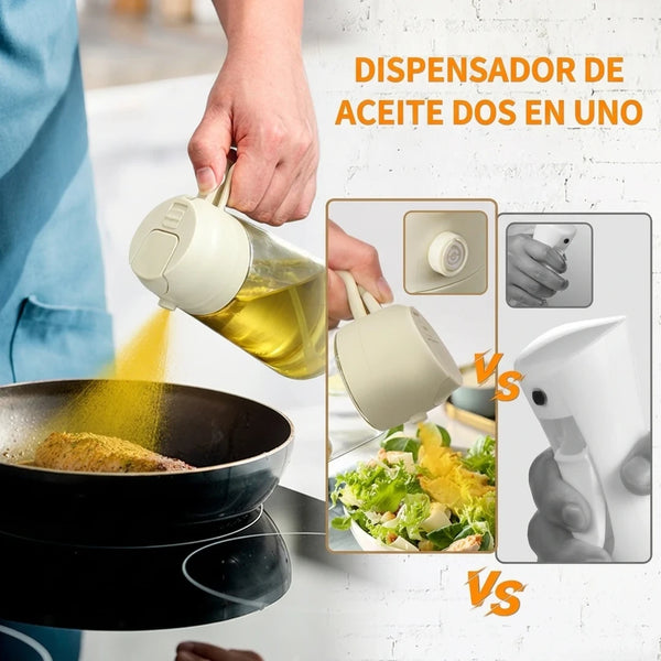 Dispensador 2 en 1 de Aceite — Rociador y Vertedor de Vidrio