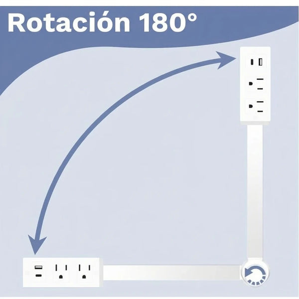 Extensor de Enchufe Giratorio 180° Con Brazo Retráctil 27,5" y Puertos USB-A/USB-C