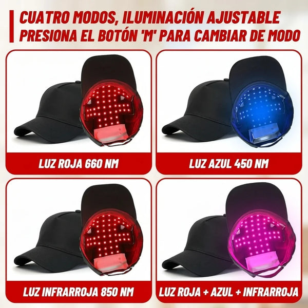Gorro de Crecimiento Capilar Con Terapia de Luz Roja 660/450/850nm, 300 LEDs, Inalámbrico y Manos Libres