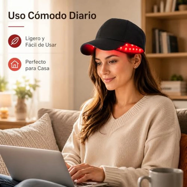 Gorro de Crecimiento Capilar Con Terapia de Luz Roja 660/450/850nm, 300 LEDs, Inalámbrico y Manos Libres
