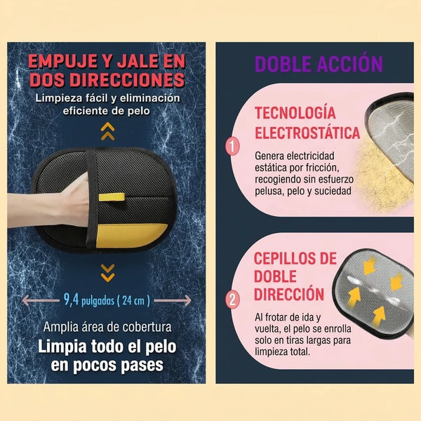 Guante Eliminador de Pelo Electrostático Para Mascotas Con Tecnología Antiestática y Diseño de Doble Cara