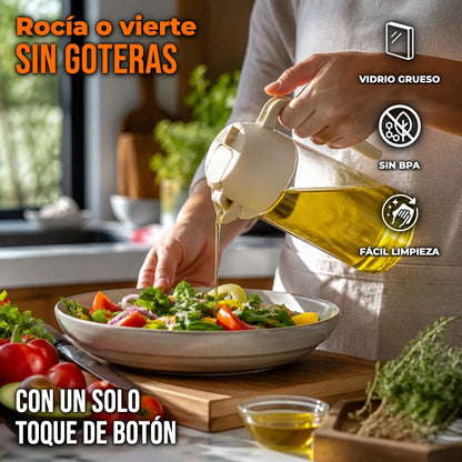 Dispensador 2 en 1 de Aceite — Rociador y Vertedor de Vidrio